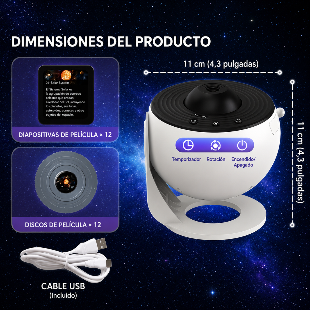 Proyector Galaxy HD 360° con 12 Discos 4K